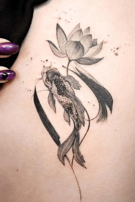 67 Lotus Flower Tattoo Designs: Symbolism and Inspiration Lotus Flower Tattoo Ideas, Lotus Flower Tattoos, Water Lily Tattoos, Motherhood Tattoos, Lotus Flower Tattoo Design, Coy Fish, Lotus Tattoo Design, Flower Tattoo Ideas, Koi Tattoo