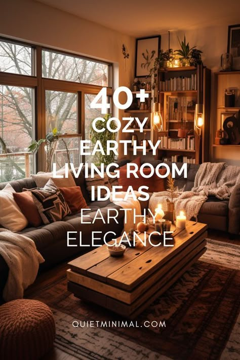 Discover earthy elegance with these 40+ cozy living room ideas. Dive into a world of muted tones, natural materials, and greenery, and create a space that exudes warmth and sophistication. #EarthyLivingRooms #CozyInteriors #HomeDecor Greenery Living Room Ideas, Earthy Natural Living Room, Earthy Living Room Earth Tones, Earthy Decor Living Room, Rustic Interior Design Living Room, Living Room Earth Tones, Cozy Earthy Living Room, Earthy Living Room Ideas, Boho Room Ideas