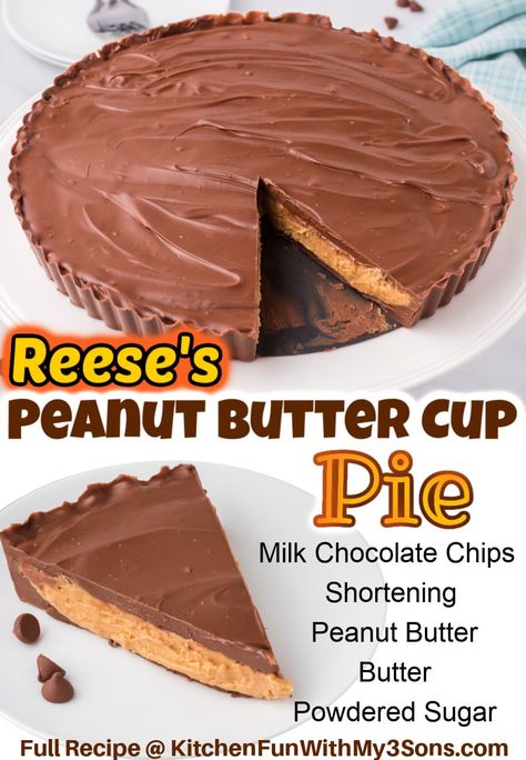 Reeses Pie, Reese Peanut Butter Pie, Peanut Butter Cup Pie, Reese's Recipes, Cup Pie, Cream Tarts, Reese's Peanut Butter Cup, Chocolate Peanut Butter Pie, Easy Pie Recipes