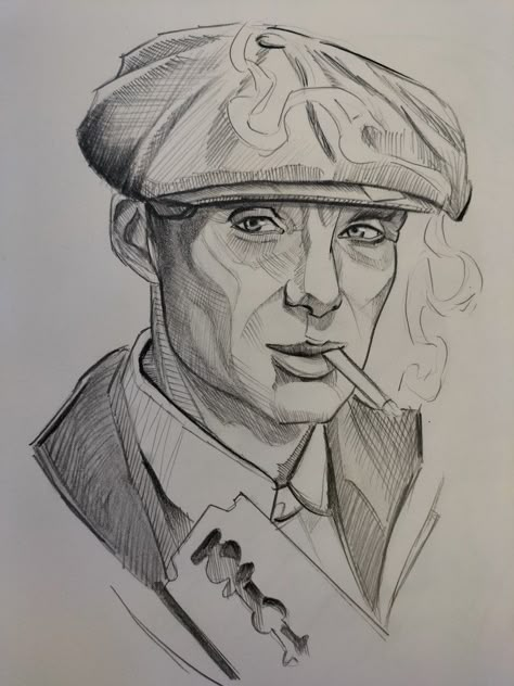 Thomas Shelby Sketch, Sigma Sketch, Thomas Shelby Drawing, Movie Character Sketch, Sigma Drawing, Celebrity Drawings Easy, Peaky Blinders Tattoo, Photorealistic Drawings, Hellboy Tattoo