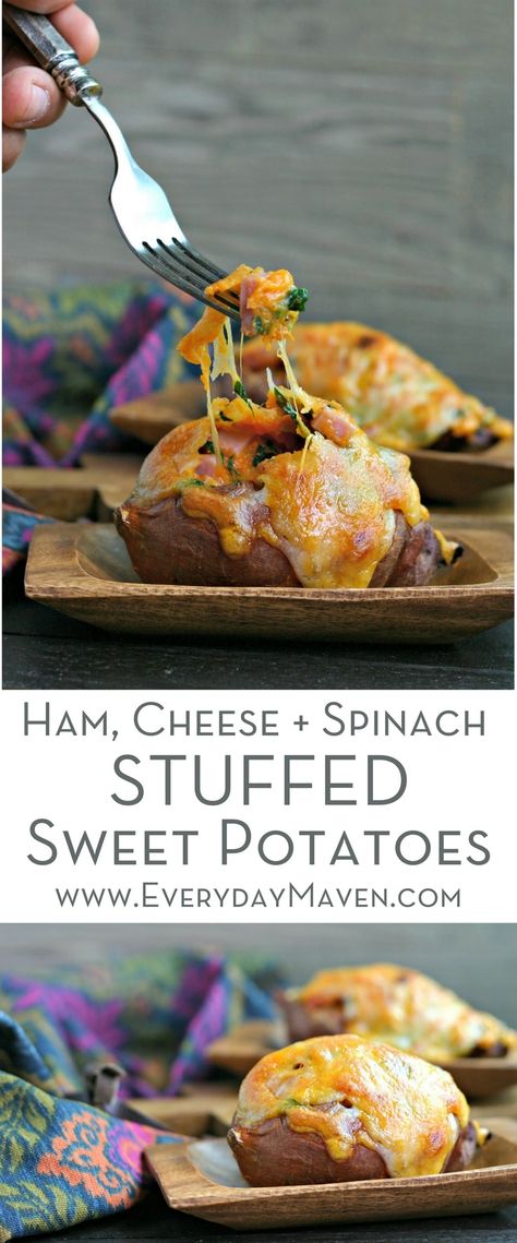 Stuffed Sweet Potatoes, Loaded Sweet Potato, Healthy Comfort, Ham Cheese, Paleo Lunch, Leftover Ham, Healthy Comfort Food, Cooking On A Budget, Ham Recipes