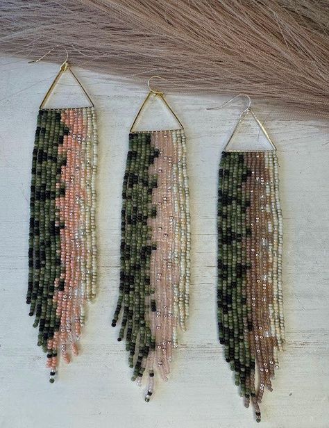 Beaded Projects, Unique Handwoven Beaded Earrings For Beach, Trout Beaded Earrings, Beaded Salmon Earrings, Triangle Beaded Earrings, Beaded Earrings Triangle, Trout Earrings, Supervisor Gifts, Rainbow Trout