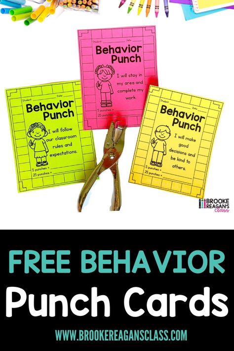 Free behavior punch cards for classroom behavior reward incentives. Easy to use and implement behavior classroom management system. Tie easily to positive reinforcement for easy behavior recognition for positive student behavior in the classroom. School Wide Pbis Incentives, Prek Behavior Management, Behavior Management In The Classroom, Classroom Behavior Management System, Behavior Punch Cards, Positive Behavior Intervention, Behavior Tracking, Reward System For Kids, Classroom Incentives