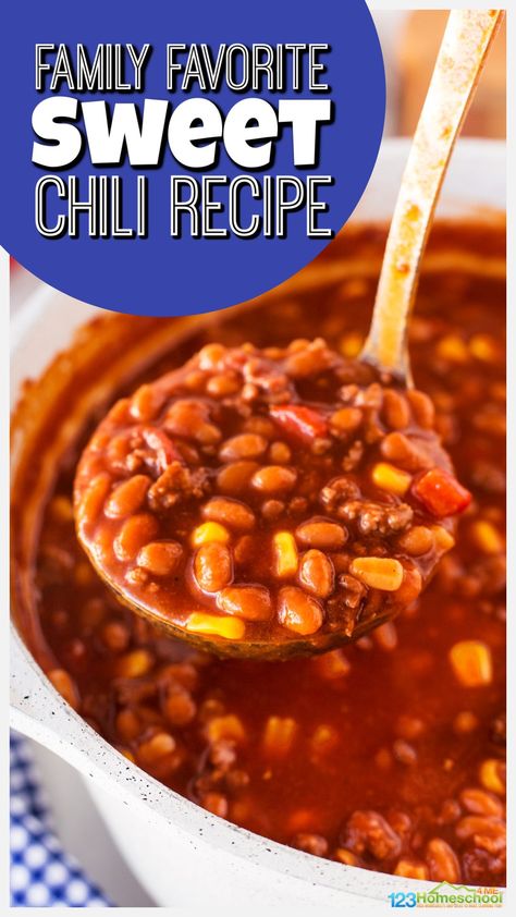 Best Sweet Chili Recipe, Baked Bean Chili Crock Pot, Crockpot Sweet Chili Recipe, Baked Beans Chili Recipe, Sweet Chili Crockpot Recipe, Sweet Chili Recipe With Brown Sugar, Chili Recipe With Baked Beans, Sweet Chilli Recipe, Chili Recipe Brown Sugar