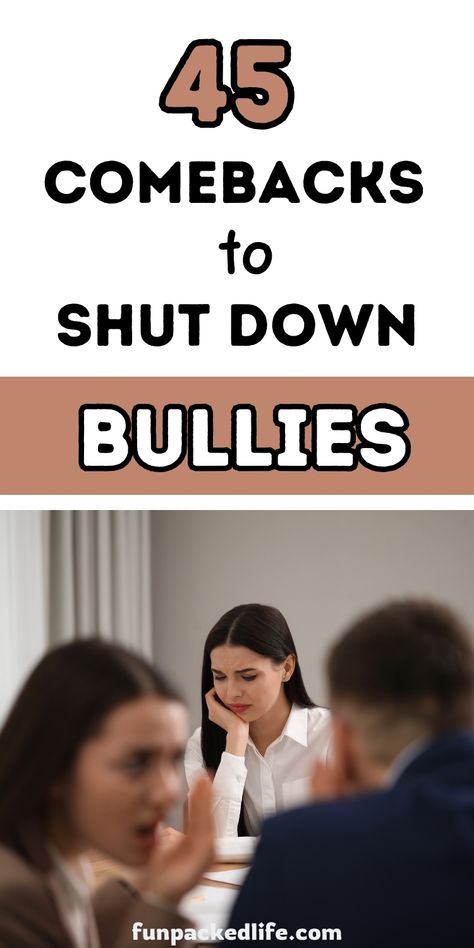 Stand up to bullies with these powerful comebacks! Empower yourself and others with witty responses that shut down negativity instantly. Read the full list now! Comebacks For Bullies, Comebacks To Say, Rude Comebacks, Witty Responses, Stand Up To Bullies, Nosey People, Sarcastic Comebacks, Savage Comebacks, Clever Comebacks