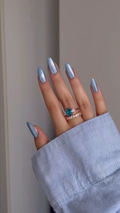 Chrome Nails, Nail Polish, Nails, Ring, Blue