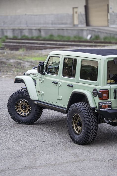 White Jeep With Green Accents, Mint Green Jeep Wrangler, Jeep Wrangler Hybrid, Light Blue Jeep Wrangler, Green Jeep Aesthetic, Sage Green Jeep Wrangler, Jeep Wraps Ideas, Sage Green Jeep, Jeep Wrangler Wrap