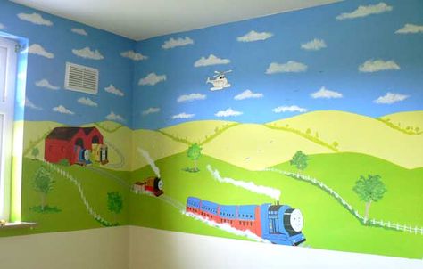 murals for children dublin Thomas The Train Bedroom Ideas, Thomas Themed Bedroom, Thomas The Tank Engine Bedroom, Train Room Decor, Kids Bedroom Themes, Train Bedroom For Boys Wall Art, Thomas The Tank Engine Cross Stitch, Kids Room Murals, Train Room