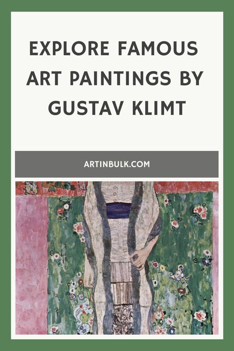 Explore the mesmerizing world of Gustav Klimt's famous paintings. Immerse yourself in rich textures and intricate patterns with Klimt's art. Discover the allure of his most famous pieces, from "The Kiss" to "Portrait of Adele Bloch-Bauer I". Delve into the golden hues and symbolic motifs that define Klimt artwork. Admire his unique style that continues to captivate art lovers worldwide. Gustav Klimt Paintings Artworks, Europe Art Paintings, Klimt Artwork, Gustav Klimt Paintings, Adele Bloch Bauer, Famous Art Paintings, Europe Art, Byzantine Mosaic, Klimt Paintings