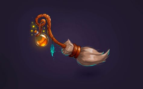 ArtStation - Witch's broom, Kseniya K Witch Broom Art, Halloween Concept Art, Witch Broom Design, Witch Games, Broom Illustration, Witch Cartoon, Witch On A Broomstick, Witch Props, Cartoon Witch