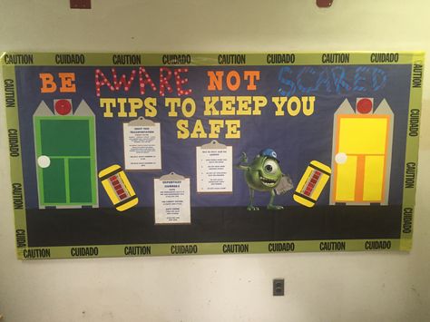 Workplace Safety Bulletin Boards, Dorm Bulletin Boards, Res Life Bulletin Boards, Resident Assistant Bulletin Boards, Monster Theme Classroom, Door Decorations College, Hollywood Theme Classroom, November Bulletin Boards, Dorm Themes