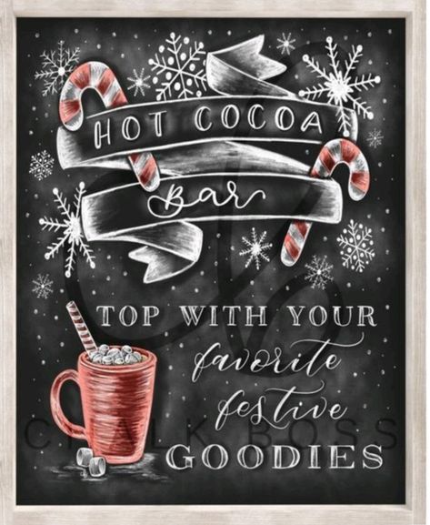 Bar Chalkboard Art, Chalkboard Art Christmas, Hot Cocoa Decor, Christmas Hot Cocoa Bar, Hot Cocoa Bar Christmas, Bar Chalkboard, Cafe Board, Chalk Prints, Chalk Fonts