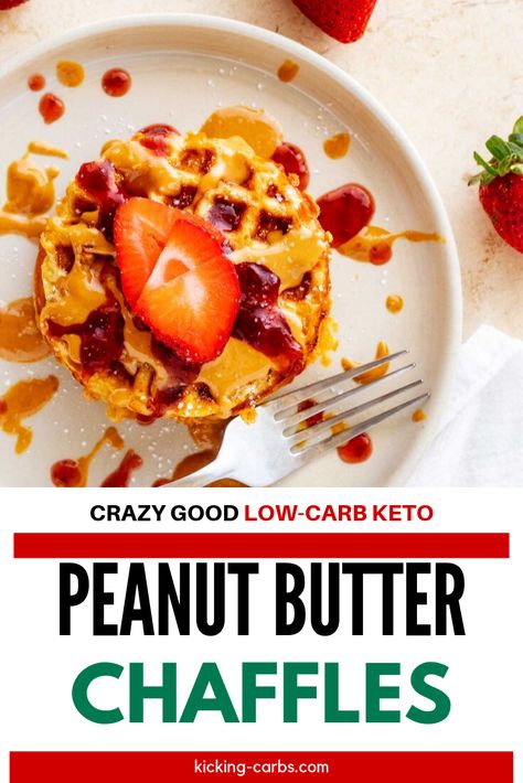 You are going to fall in love with this delicious keto chaffle recipe.  Get ready for peanut butter bliss with these Peanut Butter Chaffles.  Keto chaffles don’t get much better than this delicious recipe. #kickingcarbs #ketochaffle #ketowafflerecipe #chaffles Keto Peanut Butter, Keto Diet Breakfast, Keto Friendly Desserts, Keto Snack, Low Carb Breakfast Recipes, Keto Cookies, Low Carb Recipes Dessert, Low Carb Breakfast, Keto Breakfast