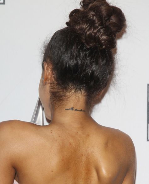 Ariana Grande Tattoos, Rib Tattoo Quotes, Grande Tattoo, Small Rib Tattoos, Tattoos On Side Ribs, Ariana Grande Tattoo, Honeymoon Avenue, Rib Tattoos For Women, Neck Tattoos Women