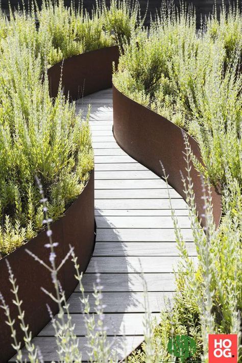 Long Garden, Have Inspiration, Landscape Architects, Outdoor Gardens Design, Garden Path, Garden Pathway, Corten Steel, Wooden Garden, Front Garden