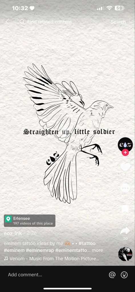 Eminem Tattoo Lyrics Mockingbird, Mockingbird Tattoo Eminem, Eminem Lyrics Tattoo, Eminem Inspired Tattoos, Mocking Bird Tattoo, Eminem Tattoo Ideas, Mockingbird Tattoo, Eminem Tattoo, Tattoo Therapy