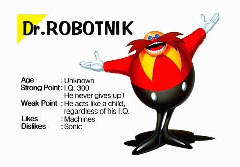 You may know him as the main villain of the Sonic video game series, but interesting fact about Dr. Eggman: He was originally a concept for the mascot of Sega. Ivo Robotnik, Gaming Facts, Sonic Images, Sonic Dash, Doctor Eggman, Sonic Videos, Sonic Unleashed, Sonic Adventure 2, Classic Sonic