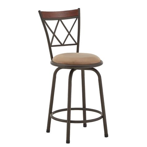 Andover Mills™ Basche Swivel Adjustable Height Bar Stool & Reviews | Wayfair Adjustable Stool, Upholstery Foam, Wood Bar Stools, Living Room Tv Stand, Wood Trim, Bronze Metal, Dining Room Bar, Beige Fabric, Fabric Upholstery