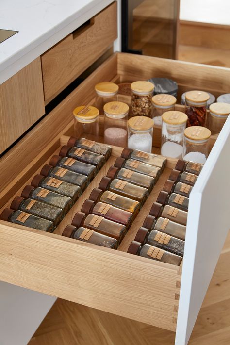 Spice up your kitchen organisation game! 🌶️ Behold these well-organised bespoke spice drawers - a symphony of flavours neatly tucked away. Elevate your culinary space with meticulous detailing and a dash of personalised charm! #kitchengoals #scandikitchen #homeinspo https://www.solakitchens.com/drawers-and-inserts/ Deep Drawer Spice Organization, Seasoning Drawer, Drawer Spice Organizer, Kitchen Drawer Inserts, Spice Drawer Organizer, Spice Drawers, Spice Tray, Spice Organization Drawer, Kitchen Drawing