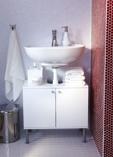 Take advantage of the storage space under the sink without halving the size of your bathroom with the FULLEN sink cabinet. Bathroom Sink Without Cabinet, Bathroom Cabinet Under Sink, Ikea Sink Cabinet, Newlywed Apartment, Ikea Bathroom Sinks, Bathroom Under Sink Cabinet, Under Sink Cupboard, One Room Apartment, Under Sink Cabinet