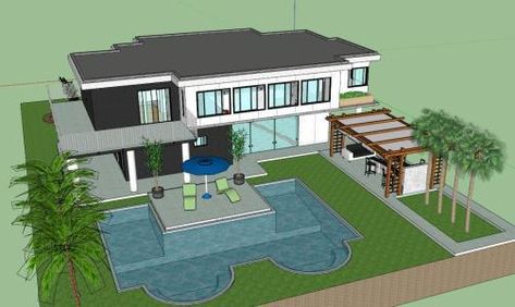 Beach House With Pool 3D SKP Model for SketchUp Beach House With Pool, Dream House Drawing, Beach House Pool, House With Pool, House Sketch, Architecture Design Sketch, Up House, House Drawing, Contemporary House Design