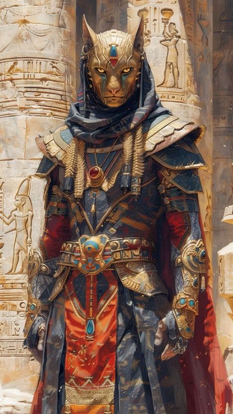 Egyptian God Character Design, Egyptian Fantasy Art, Egyptian Armour, Egyptian Dnd, Egyptian Warrior, Egypt Concept Art, Gods Of Egypt, King Fashion, Afrocentric Art