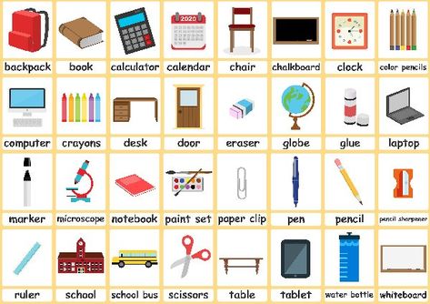 Classroom objects Flashcards - Simple flashcards for ESL Teachers Classroom Objects Flashcards, Classroom Flashcards, Classroom Object, Flashcards For Kindergarten, Useful Vocabulary, School Objects, Classroom Objects, Free Flashcards, Free Poster Printables