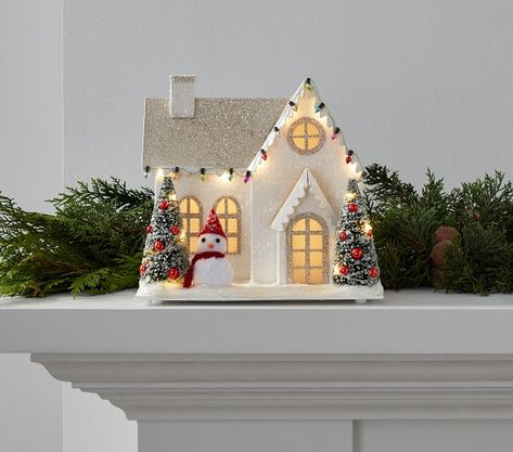 Christmas Decorations For Kids | Pottery Barn Kids Interior String Lights, House Pottery, Diy Christmas Village, Holiday 2022, Christmas Decorations For Kids, Christmas Village Houses, Glitter Houses, Putz Houses, Up House