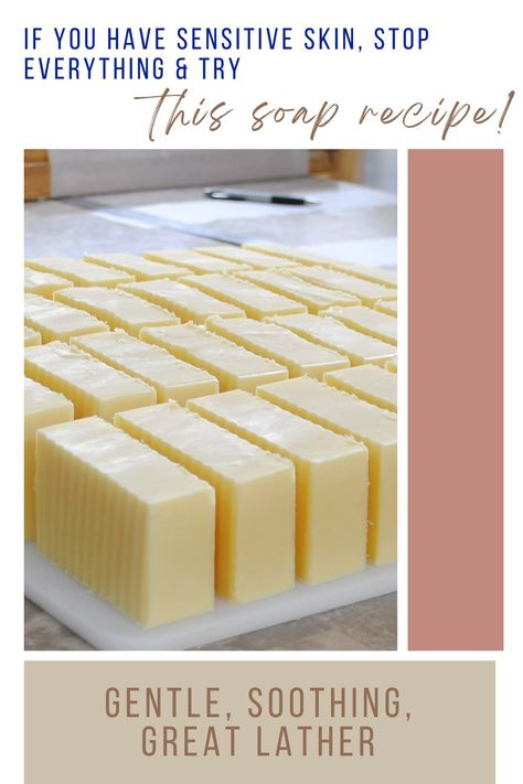 soap recipe for sensitive skin Diy Soap For Dry Skin, Moisturizing Cold Process Soap Recipe, Sensitive Skin Soap Recipe, Diy Soap For Sensitive Skin, Homemade Bar Soap For Sensitive Skin, Homemade Body Soap Bar, Hemp Soap Recipe, Lard Soap Recipe, Basic Soap Recipe