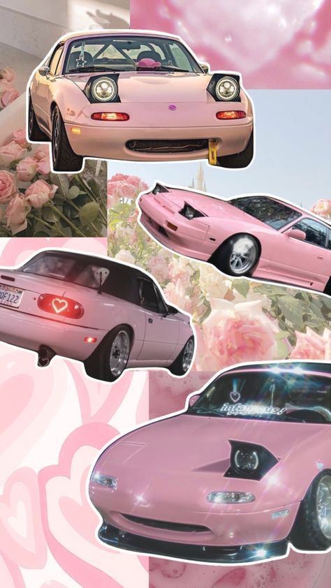 Pink Miata Wallpaper, Pink Mazda, Miata Wallpaper, Pink Miata, Hello Kitty Bike, Pink Porsche, Miata Car, Pink Cars, Old Vintage Cars