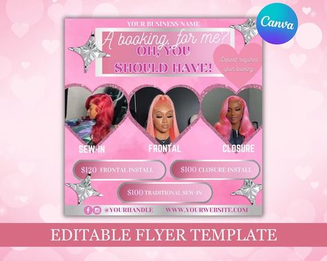 💞WHAT’S INCLUDED💞 -1 PDF file with a link to edit this flyer in Canva -1 February booking flyer 1080 x 1080 px ❣️Please note that pictures are not included. You will need to add your own pictures of your work❣️ Valentines Day Hair Flyer, Valentines Day Flyer, Hair Flyer, Hair Booking Fly, Booking appointments Valentines Day Flyer, Valentines Day Hair, Booking Flyer, 1 February, Hair Flyer, Appointments Available, Business Names, Social Media Platforms, Flyer Template