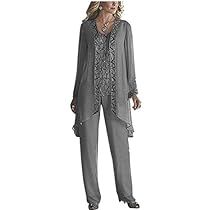 Women's Chiffon 3 Pieces Formal Mother of The Bride Pant Suits with Appliques with Outfit for Wedding Grooms Lace Jacket Wedding, Mother Of The Bride Pants, Mother Of The Bride Suits, Wedding Pantsuit, Suits For Wedding, Wedding Plus Size, Plus Size Evening Gown, Chiffon Jacket, Wedding Ceremony Ideas