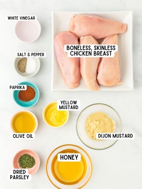 Honey And Mustard Chicken Recipe, Chicken Marinade Honey Mustard, Mustard Honey Chicken, Dijon Mustard Chicken Marinade, Honey Mustard Marinade Chicken, Chicken Mustard Recipes, Honey Chicken Recipe Easy, One Pan Baked Chicken, Chicken Honey Mustard