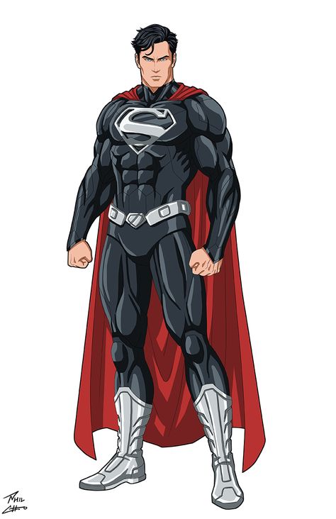 Superman New 52, Man Of Steel Costume, Superman Black Suit, Superman Suit, Superman Characters, Black Superman, Superman Pictures, Phil Cho, Dc Animated