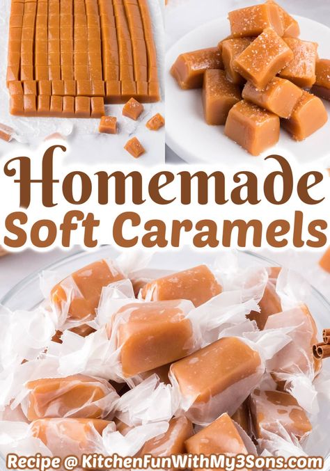 Easy Caramel Candy Recipe, Homemade Soft Caramels, Soft Caramel Recipe, Candies Homemade, Soft Caramels Recipe, Homemade Caramel Candy, Caramel Candies Recipe, Toffee Bites, Homemade Caramel Recipes