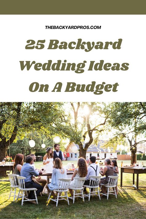 Plan the perfect backyard wedding without breaking the bank! Discover 25 creative and budget-friendly ideas to transform your outdoor space into a dreamy wedding venue. From DIY décor to affordable catering options, make your special day unforgettable. Outdoor Yard Wedding Ideas, Bbq For Wedding Reception, Budget Wedding Venue Ideas, Small Backyard Wedding Ideas On A Budget, Backyard Wedding Ceremony Setup, Backyard Reception On A Budget, Small Diy Wedding, Wedding On A Budget Ideas, Backyard Wedding Planning