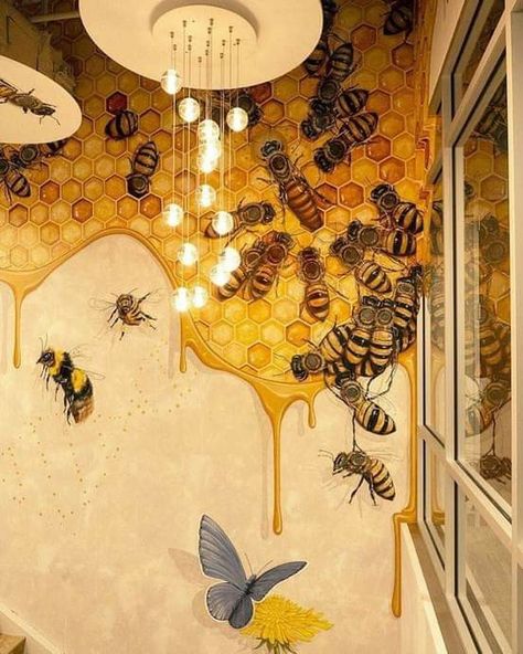 Bee Window Display, Honey Shop Design, Glamping Village, Honeycomb Art, Bee Nest, Honey Cafe, Honey Bee Theme, Bee Room, Honey Store