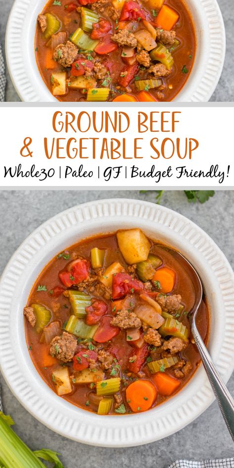 Paleo Vegetable Beef Soup, Paleo Veggie Soup, Whole 30 Veggie Soup, Gluten Free Dairy Free Vegetable Soup, Paleo Vegetable Soup Recipes, Healthy Gluten And Dairy Free Soups, Gluten Free Vegetable Beef Soup, Gluten Free Vegetable Soup Recipes, Paleo Ground Beef Soup