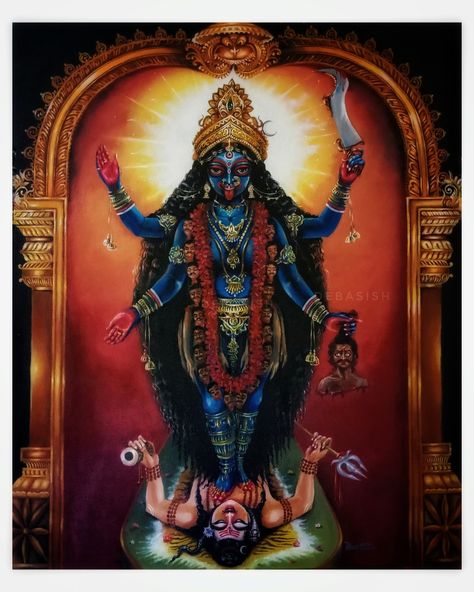 Indian goddess Devi Dakshina kalika.. Acrylic painting on 2-3ft canvas Dakshina Kali, Varahi Mata, Kali Dance, Dus Mahavidya, Yantra Art, Tara Maa, Mata Kali, Kali Yantra, Kali Mantra