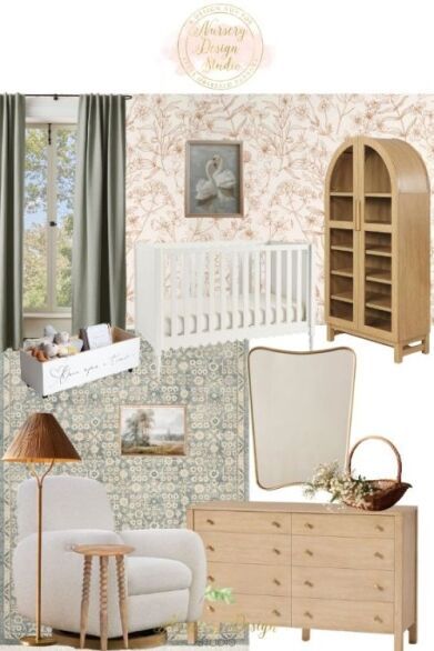 Emerie's nursery French Country Nursery, Once Upon A Time Book, Country Baby Rooms, Nursery Design Board, Nursery Blackout Curtains, Storybook Nursery, Elegant Nursery, Nursery Style, Baby Room Inspiration