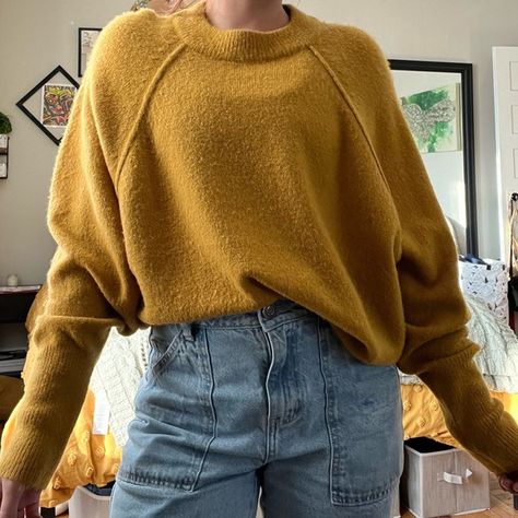 Super soft yellow pullover Yellow Comfy Outfit, Yellow Sweater Outfit Aesthetic, Yellow Sweater Outfit, White Sweater Outfit, Wonder Pets, Hufflepuff Aesthetic, Dark Academia Outfit, Yellow Knit Sweater, Yellow Clothes