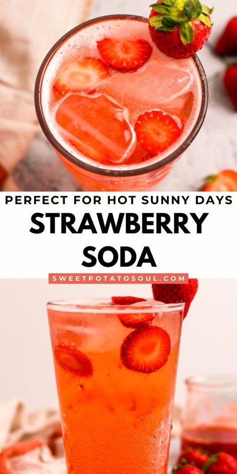 Beat the heat with this easy-to-make strawberry soda! Using only 4 simple ingredients, this homemade soda recipe is packed with fresh strawberry flavor, making it the ultimate refreshing summer drink. Enjoy the natural sweetness and vibrant taste of strawberries in every sip. This homemade soda is quick to prepare and tastes incredible and will become your go-to summer drink. Try this homemade soda recipe today! #homemadesodadrinks #strawberrysoda Natural Soda Recipe, Homemade Cream Soda, Soda Drinks Recipes, Soda Replacement, Soda Stream Recipes, Diy Soda, Stream Ideas, Creative Drinks, Soda Syrup