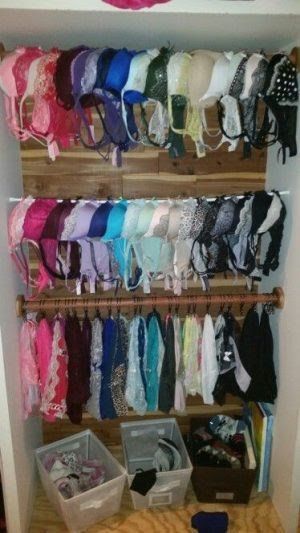 Use a couple of shower rods to organize all of your bras in your closet. Repin! Wardrobe Bra Storage, Bra Collection Storage, Bra And Panty Storage, Bra Organization Ideas, Panty Storage, Bra Organization, Bra Storage, How To Organize Your Closet, Space Saving Hacks