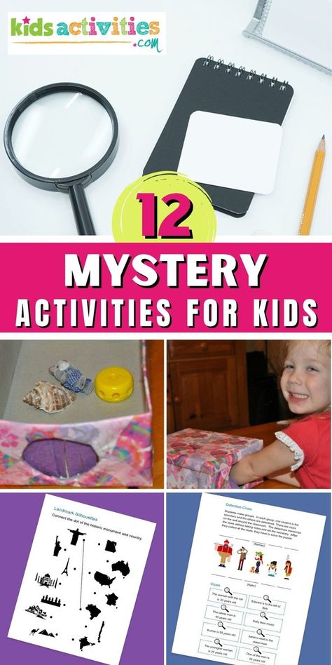 Love detective activities and secret codes? Check out these 12 Mystery Activities For Kids that are so much fun! Keep reading for some great ideas for your little detectives. Children love solving a good mystery! Whether it’s mystery books, mystery stories, detective play games, or escape rooms, they all are a great way to develop deductive reasoning and problem-solving skills, as well as cooperation and communication skills. Mystery Activities For Kids, Detective Crafts, Mystery Activities, Mystery Games For Kids, Mystery Unit, Mystery Crafts, Deductive Reasoning, Books Mystery, Detective Game