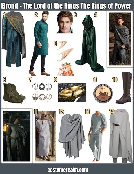 Elrond Costume, Ring Of Power Costumes, Rings Of Power Costumes, Elrond Rings Of Power, Elf Armor, Elven Clothing, Demi Human, Natural Hair Wigs, Elegant Shawl