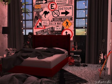 ☆ Teen boy bedroom | ♡ fashSIMnista ♡ Grunge Bed, Teen Bedroom Boy, Custom Content Sims 4, Sims Rooms, Baddie Room, Unmade Bed, Sims 4 Patreon, Sims 4 Bedroom, Teen Boy Room