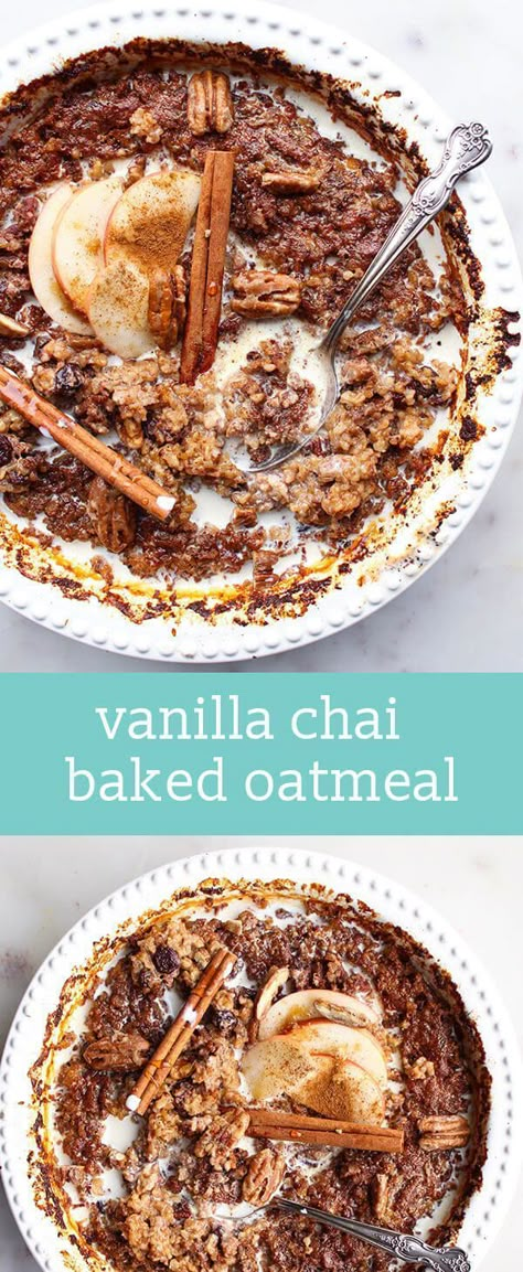 Chai Oatmeal, Vanilla Oatmeal, Oatmeal Baked, Chai Spices, Breakfast Oatmeal Recipes, Breakfast Oatmeal, Breakfast Recipes Sweet, Baked Oatmeal Recipes, Vanilla Chai