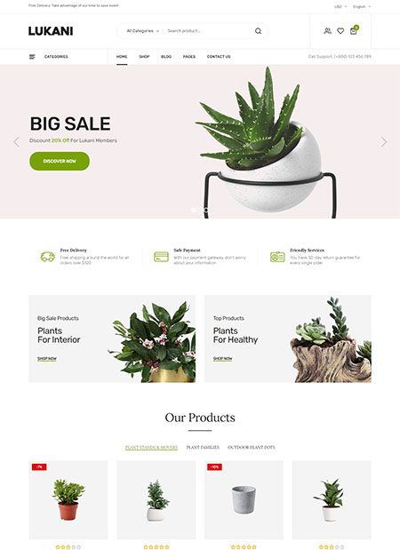 6 Best Plants Shop WooCommerce Themes 2022 - Frip.in Unique Website Design, Different Types Of Houses, Potted Flowers, Best Plants, Winter Plants, Blog Layout, Website Design Layout, Spring Plants, Office Plants