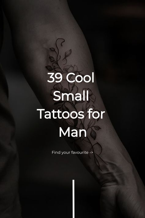 39 Cool Small Tattoos for Man Minimalist Tattoo Unique, Men Tattoo Writing, Basic Men Tattoo, Simple Men Tattoos Arm, Minimalist Back Tattoo For Men, First Tattoo Men Ideas, Good Forearm Tattoos For Men, Family Names Tattoos For Men, Man Minimalist Tattoo