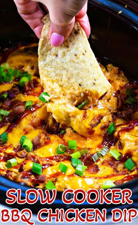 Slow Cooker BBQ Chicken Dip Bbq Chicken Dip Cream Cheese, Bbq Chicken Dip Recipe, Chicken Dips Crockpot, Bbq Dip, Slow Cooker Dip Recipes, Char Board, Warm Dip Recipes, Dip Recipes Crockpot, Bbq Chicken Dip